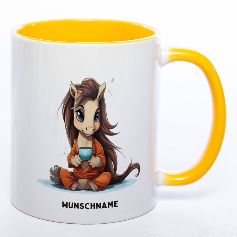 Motiv-Tasse  Yogapferd  mit Wunschnamen- Teetasse StickyWorld Exclusive spülmaschinenfest