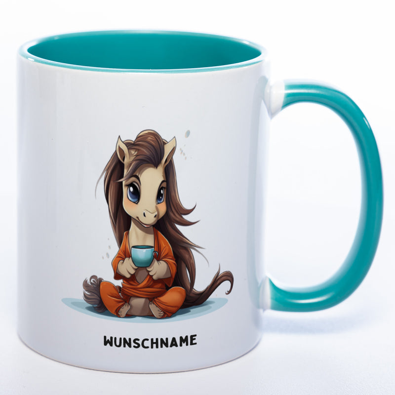 Motiv-Tasse  Yogapferd  mit Wunschnamen- Teetasse StickyWorld Exclusive spülmaschinenfest
