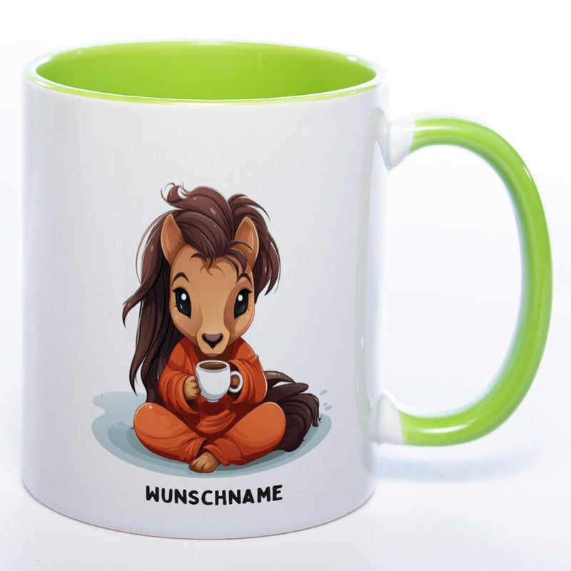Motiv-Tasse  Yogapferd 2  mit Wunschnamen - Teetasse StickyWorld Exclusive spülmaschinenfest