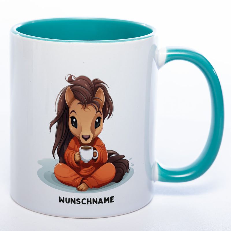 Motiv-Tasse  Yogapferd 2  mit Wunschnamen - Teetasse StickyWorld Exclusive spülmaschinenfest
