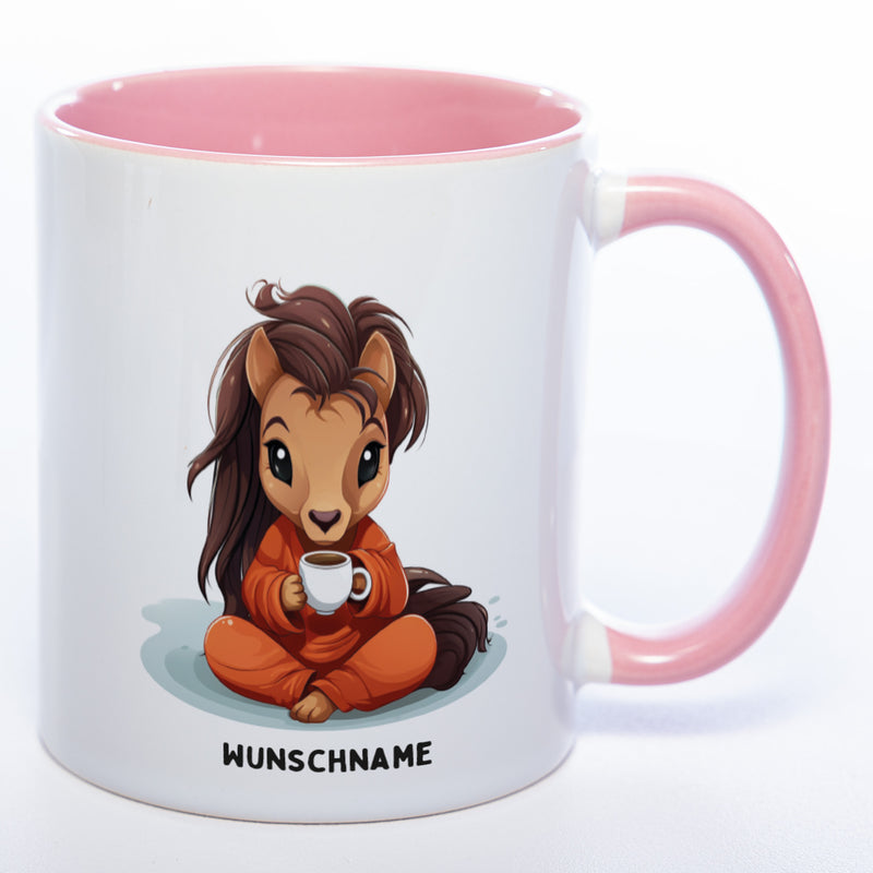 Motiv-Tasse  Yogapferd 2  mit Wunschnamen - Teetasse StickyWorld Exclusive spülmaschinenfest