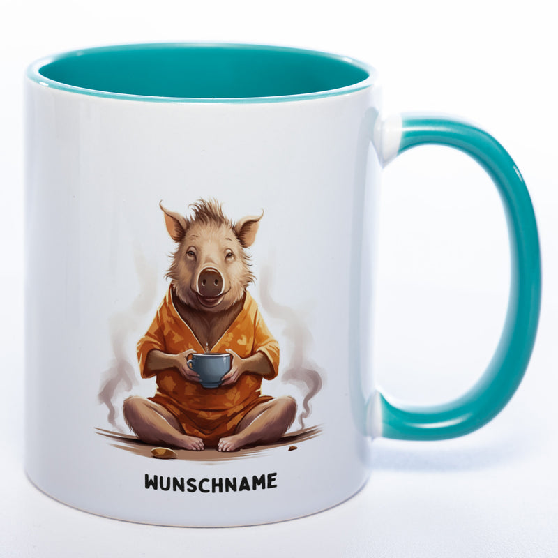 Motiv-Tasse  Yogaschwein mit Wunschnamen - Teetasse StickyWorld Exclusive spülmaschinenfest
