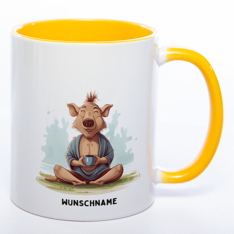 Motiv-Tasse  Yogaschwein  2 mit Wunschnamen - Teetasse StickyWorld Exclusive spülmaschinenfest