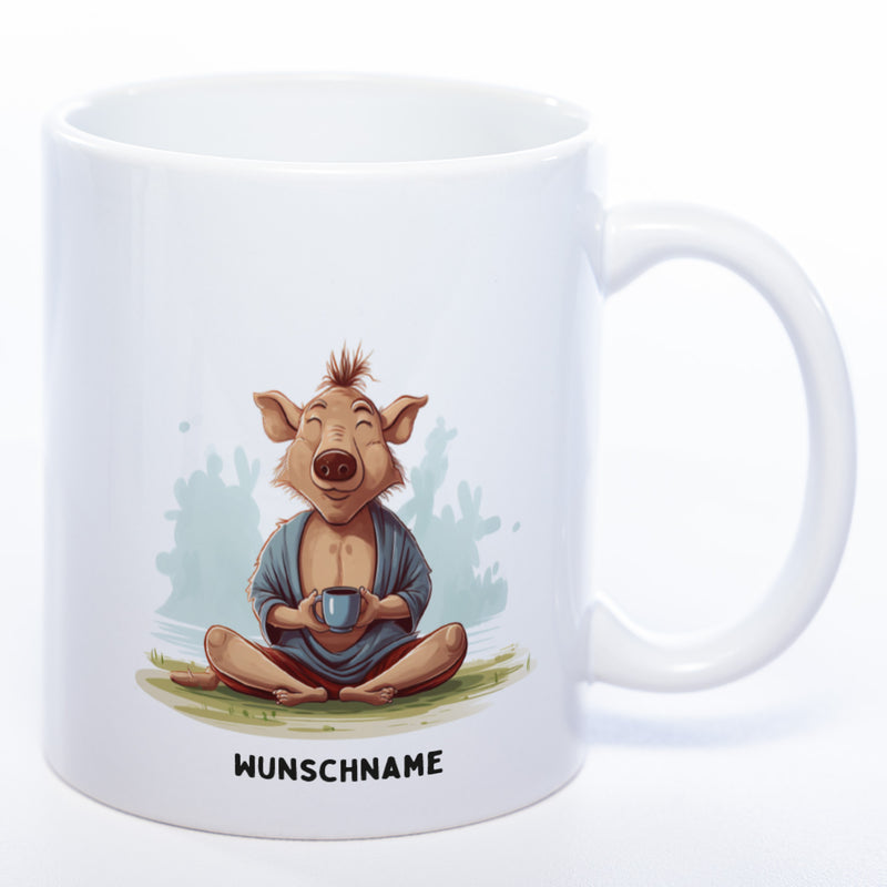 Motiv-Tasse  Yogaschwein  2 mit Wunschnamen - Teetasse StickyWorld Exclusive spülmaschinenfest