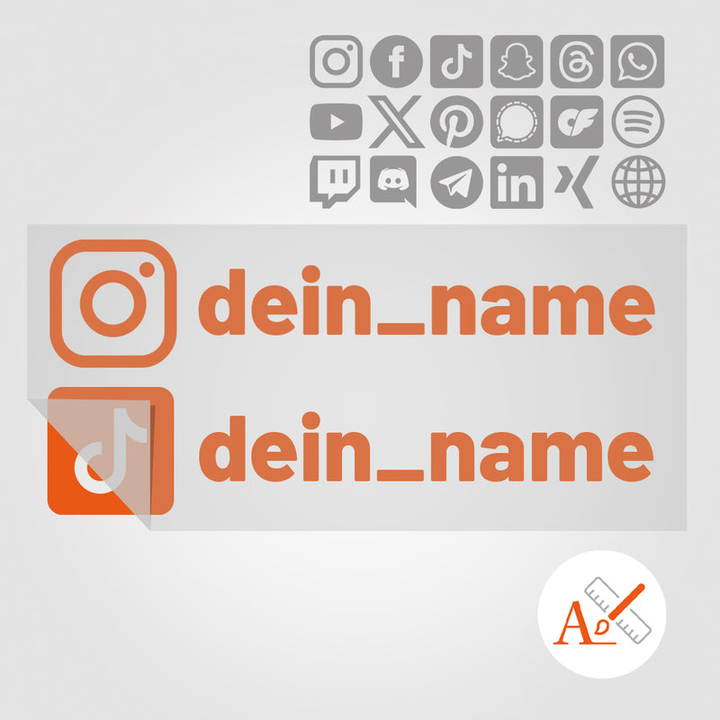 Business Paket (10Stk.) Doppelter Social Media Sticker mit Deinem Namen