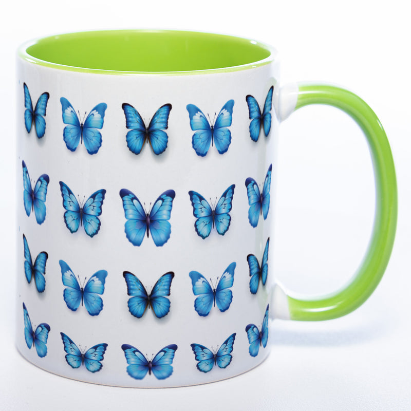 Spülmaschinenfeste Tasse mit vielen blauen Schmetterlingen - Kaffeetasse