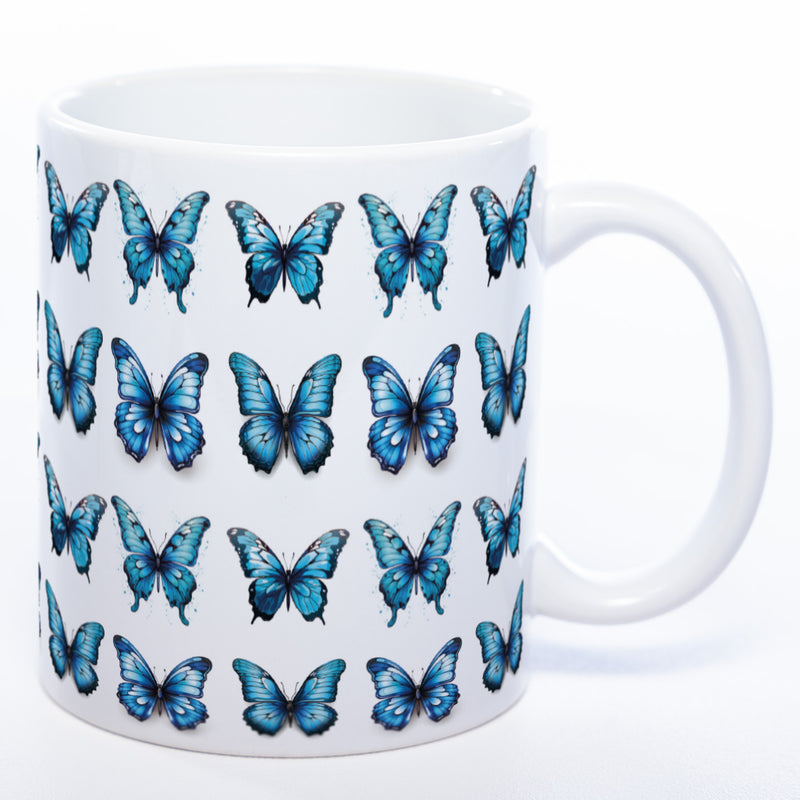 Spülmaschinenfeste Tasse mit vielen blauen Schmetterlingen Variante 2 - Kaffeetasse