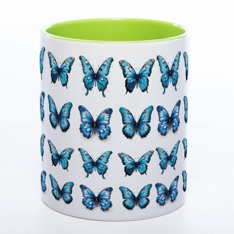 Spülmaschinenfeste Tasse mit vielen blauen Schmetterlingen Variante 2 - Kaffeetasse