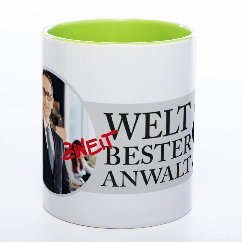 Tasse "Welt(zweit)bester Anwalt" mit Foto (HD Druck) | Jetzt selbst gestalten! spülmaschinenfest