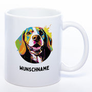 Hundetasse Beagle 3 mit Wunschname in weiß 