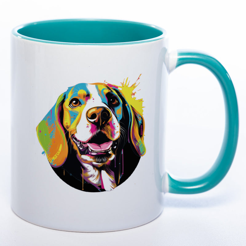 Hundetasse Beagle 3 mit Wunschname in petrol