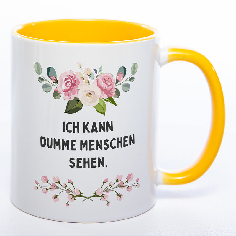 Blümchen-Tasse mit Spruch "Ich kann dumme Menschen sehen" - Lustige Kaffeetasse spülmaschinenfest