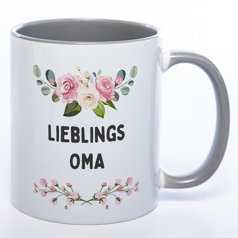 Blümchen-Tasse mit Spruch "Lieblings Oma." -  Kaffeetasse für die allerliebste Oma - spülmaschinenfest