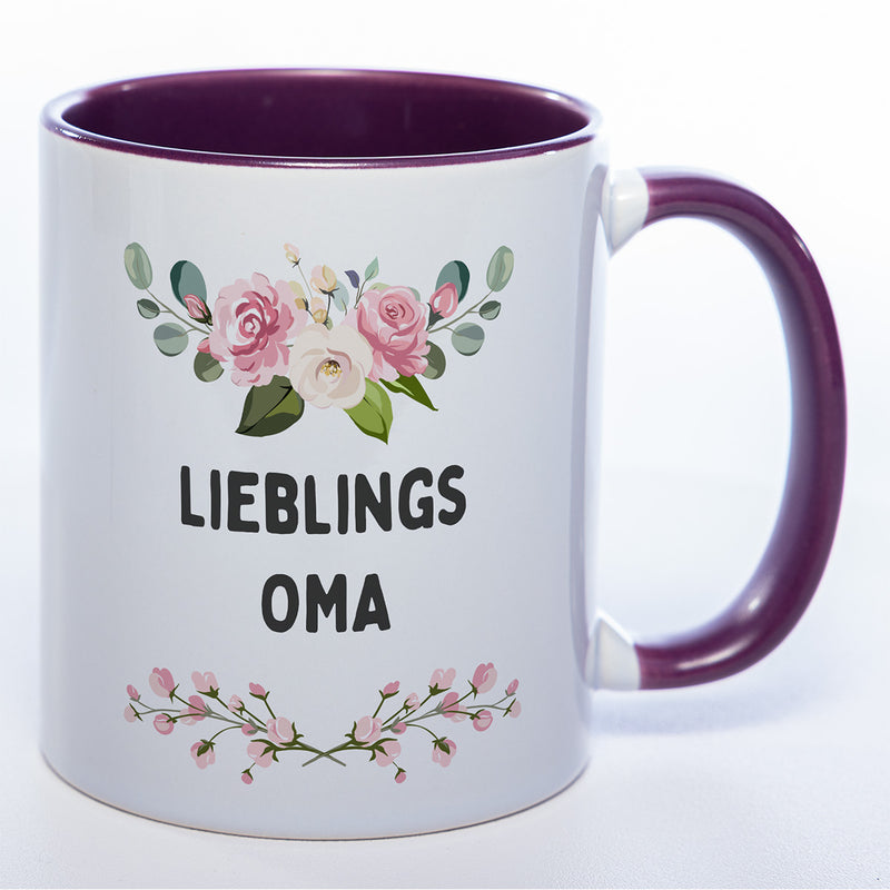 Blümchen-Tasse mit Spruch "Lieblings Oma." -  Kaffeetasse für die allerliebste Oma - spülmaschinenfest