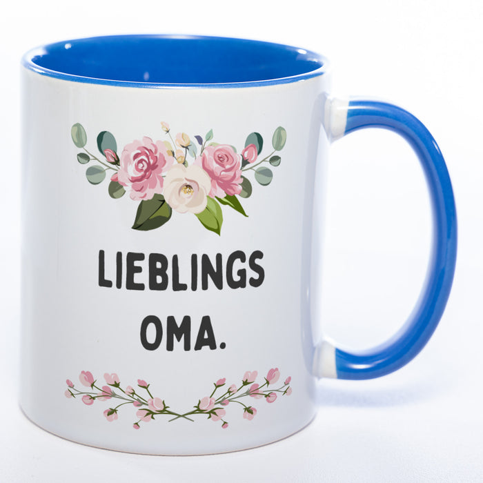 Blümchen-Tasse mit Spruch "Lieblings Oma." -  Kaffeetasse für die allerliebste Oma - spülmaschinenfest