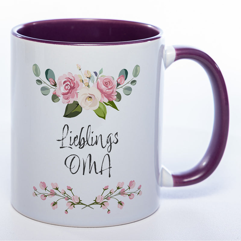 Blümchen-Tasse mit Spruch "Lieblings Oma." -  Kaffeetasse für die allerliebste Oma - spülmaschinenfest