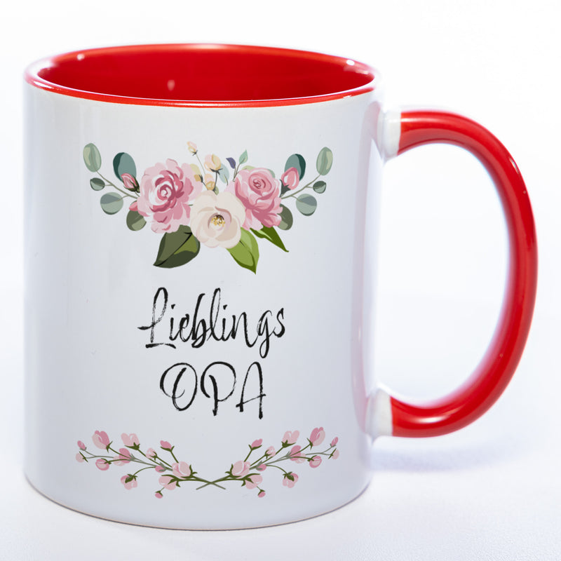 Blümchen-Tasse mit Spruch "Lieblings Opa." - Kaffeetasse für den allerliebsten Opa - spülmaschinenfest
