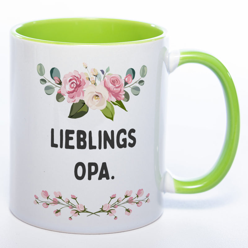 Blümchen-Tasse mit Spruch "Lieblings Opa." - Kaffeetasse für den allerliebsten Opa - spülmaschinenfest