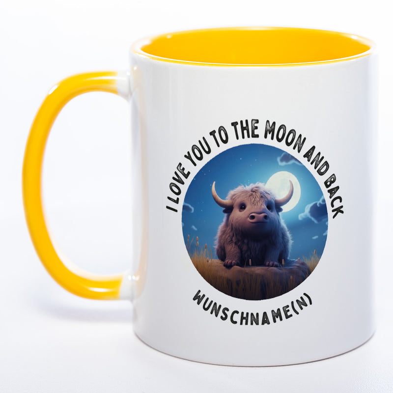 Motiv-Tasse mit Spruch "I love you to the moon and back" mit Name(n) spülmaschinenfest