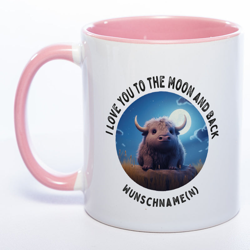 Motiv-Tasse mit Spruch "I love you to the moon and back" mit Name(n) spülmaschinenfest