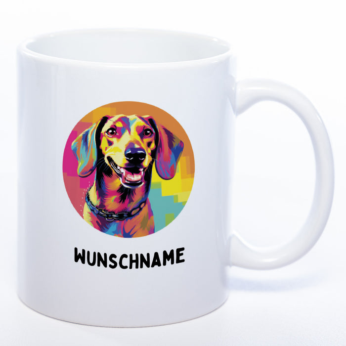 Mug Art Tasse mit Dackel Motiv 2 & wahlweise mit NAMEN - Kaffeetasse StickyWorld Exclusive