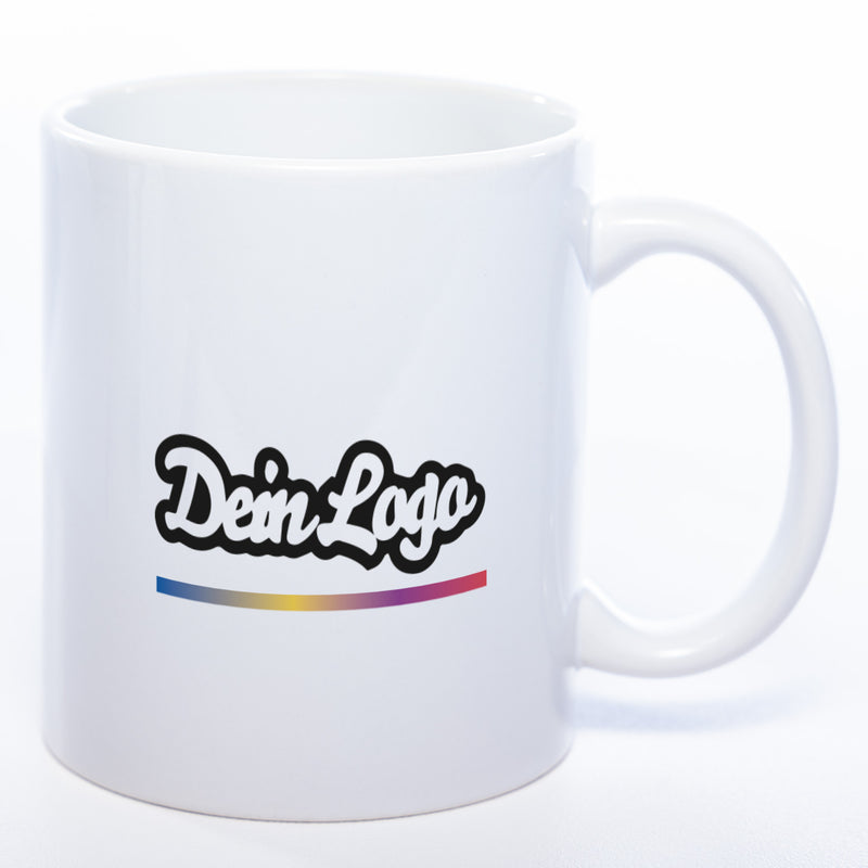 Spülmaschinenfeste Tasse mit Firmenlogo (beidseitig) | Jetzt selbst gestalten!