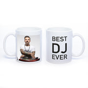 Tasse weiß mit Foto link und Text "Best DJ ever" rechts