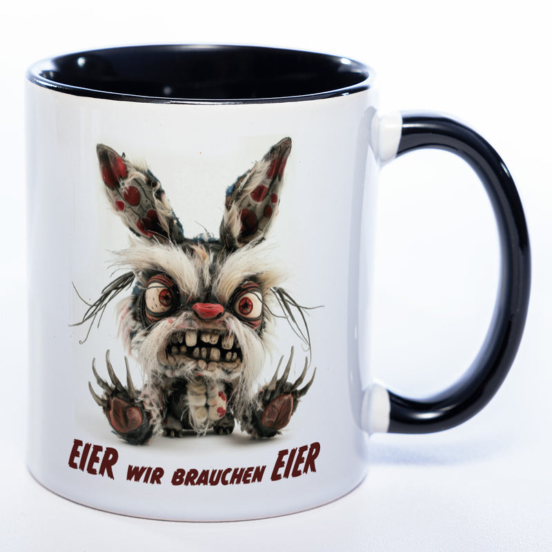 Motiv - Tasse mit wütendem Hasen und Spruch: "Eier wir brauchen Eier."  spülmaschinenfest