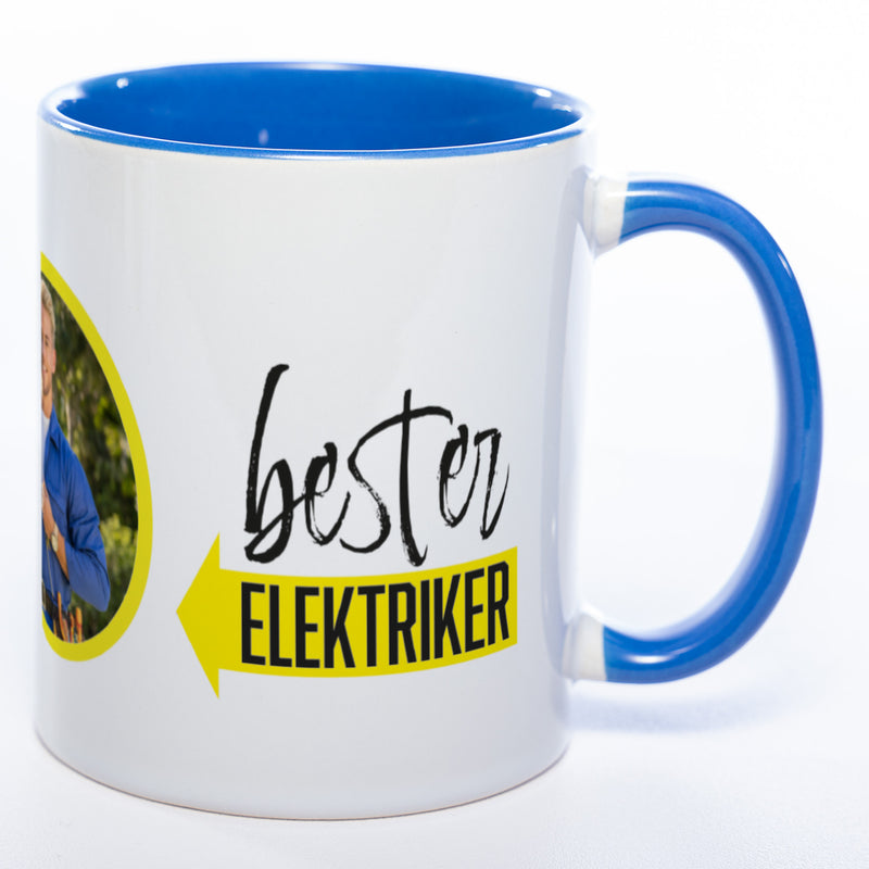 Spülmaschinenfeste Tasse "Bester Elektriker" mit Foto (HD Druck) | Jetzt selbst gestalten!