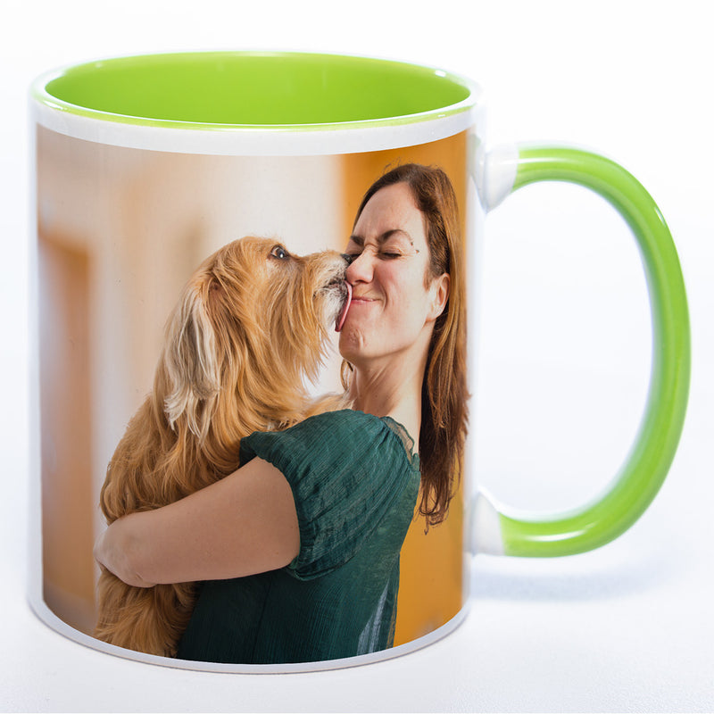 Tasse Innen und Henkel grün mit Foto rundum Sublimation
