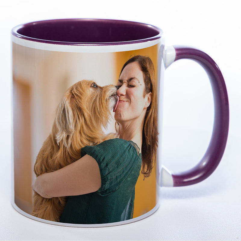 Tasse Innen und Henkel lila mit Foto rundum Sublimation