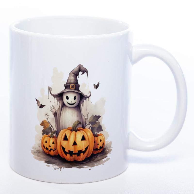 Motiv-Tasse mit süßem Geist und Kürbissen - exclusive Kaffeetasse spülmaschinenfest