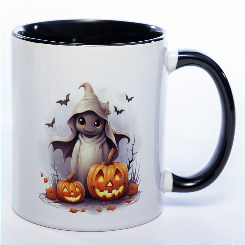 Motiv-Tasse mit süßem Geist und Kürbissen 2 - exclusive Kaffeetasse spülmaschinenfest