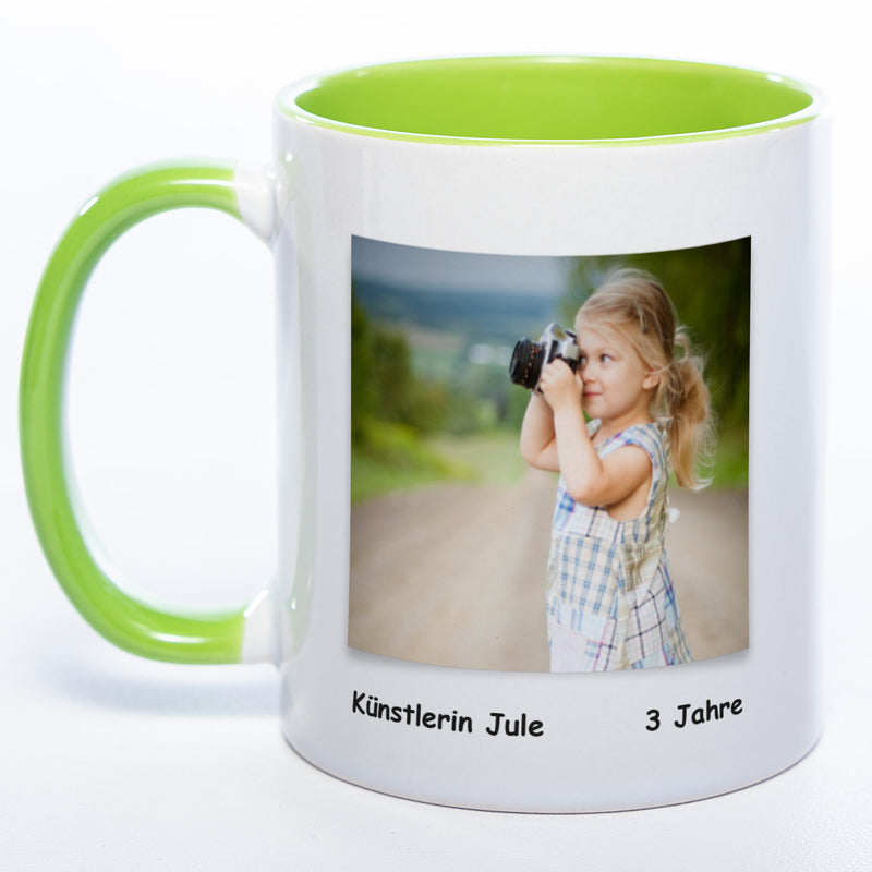 Kinder-Gemälde-Tasse mit Foto + Name (HD Druck) spülmaschinenfest | Jetzt selbst gestalten!