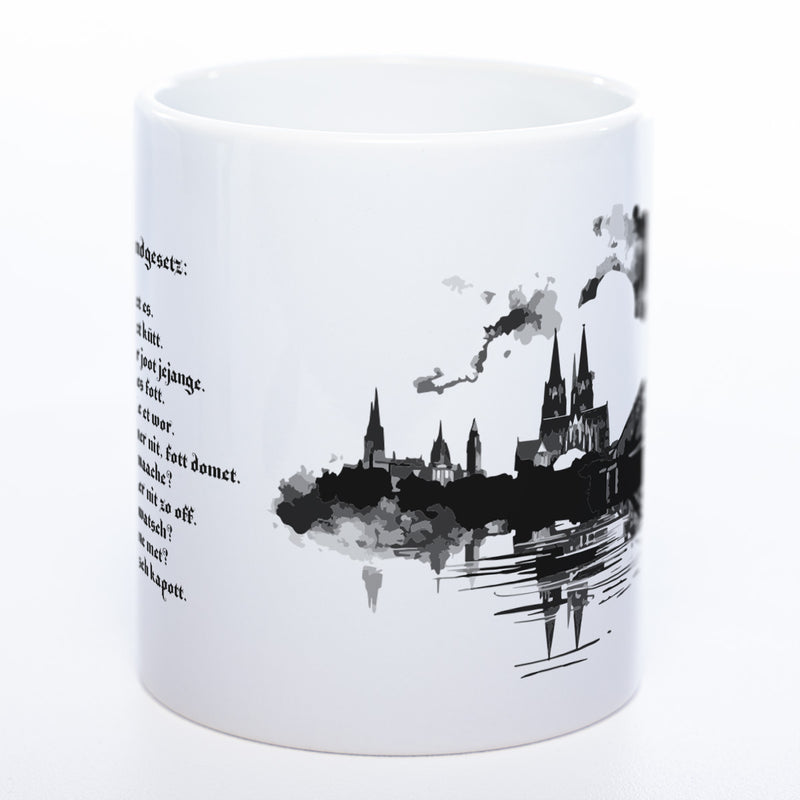 Motiv-Tasse Skyline KÖLN mit kölschem Grundgesetz spülmaschinenfest