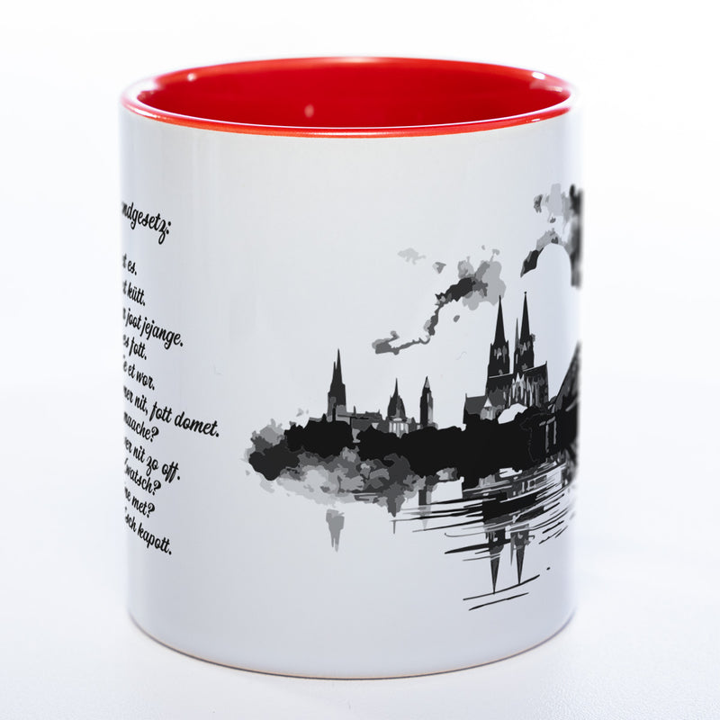 Motiv-Tasse Skyline KÖLN mit kölschem Grundgesetz spülmaschinenfest