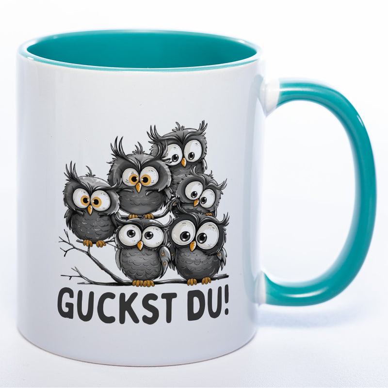 Motiv-Tasse mit Spruch "Guckst Du!" - lustige Kaffeetasse in vielen Farben -spülmaschinenfest