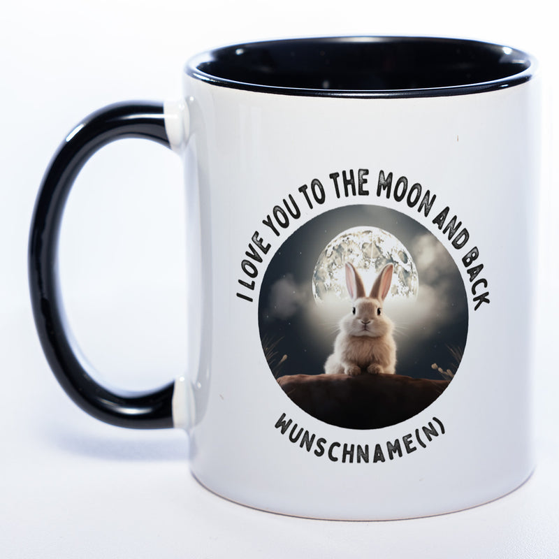 Motiv-Tasse mit Spruch "I love you to the moon and back" mit Name(n) spülmaschinenfest