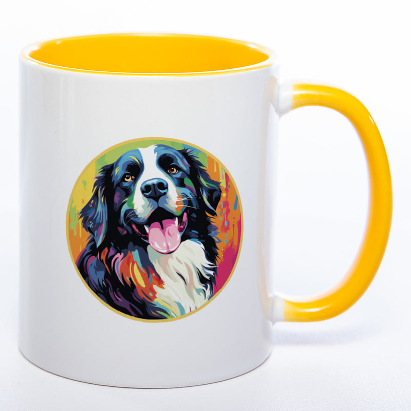 Tasse auf Wunsch mit Namen und Landseer-Motiv gelb