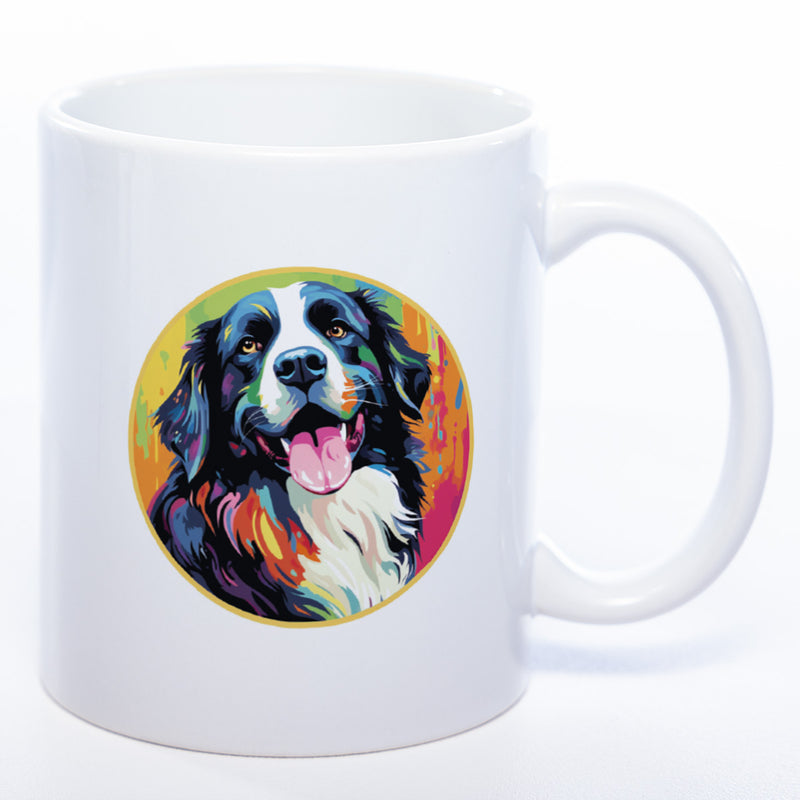Tasse auf Wunsch mit Namen und Landseer-Motiv weiß