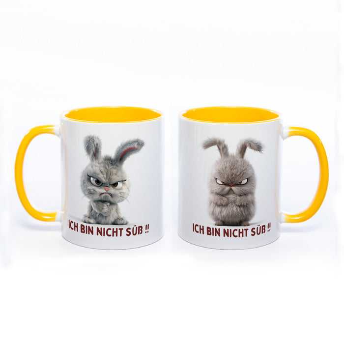 Motiv - Tasse mit  Hase und Spruch: "Ich bin nicht süß!!"  spülmaschinenfest