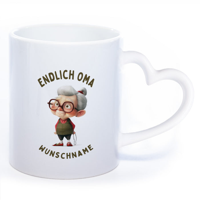 "Endlich Oma"-Tasse mit Wunschnamen - spülmaschinenfest