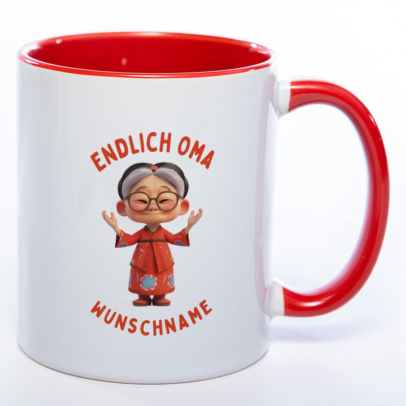 "Endlich Oma"-Tasse mit Wunschnamen - weitere Motive - spülmaschinenfest