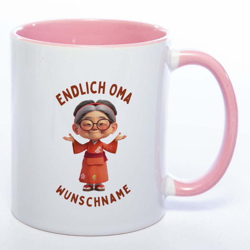 "Endlich Oma"-Tasse mit Wunschnamen - weitere Motive - spülmaschinenfest
