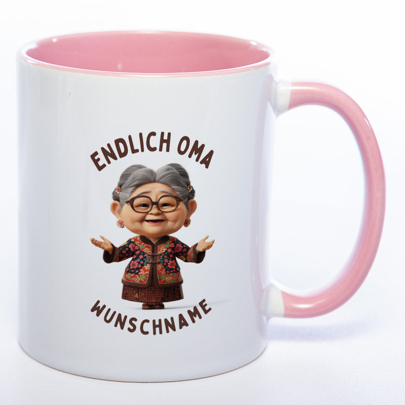 "Endlich Oma"-Tasse mit Wunschnamen - weitere Motive - spülmaschinenfest