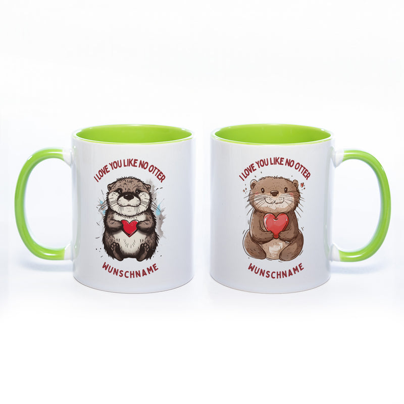 Motiv-Tasse mit Ottern und 2 Liebessprüchen zur Auswahl - süße Kaffeetasse mit Wunschnamen - spülmaschinenfest