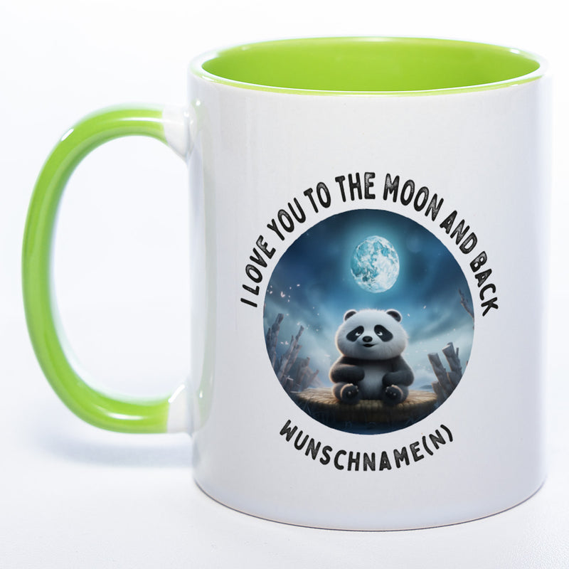 Motiv-Tasse mit Spruch "I love you to the moon and back" mit Name(n) spülmaschinenfest