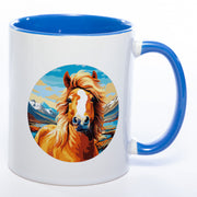 Tassenfarbe blau mit  Pferdemotiv