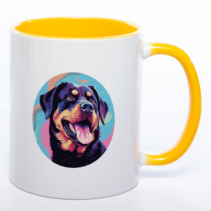Hundetasse Rottweiler wahlweise  mit Name gelb
