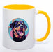 Hundetasse Rottweiler wahlweise  mit Name gelb